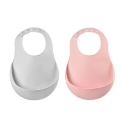 Beaba Lot De 2 Bavoirs Silicone Light Mist/old Pink