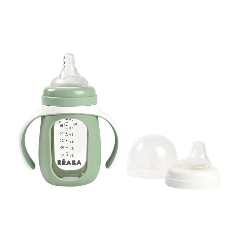 Beaba Biberon Verre D'apprentissage 210 Ml Sage Green 2 Beaba Biberon Verre D'apprentissage 210 Ml Sage Green – Image 2